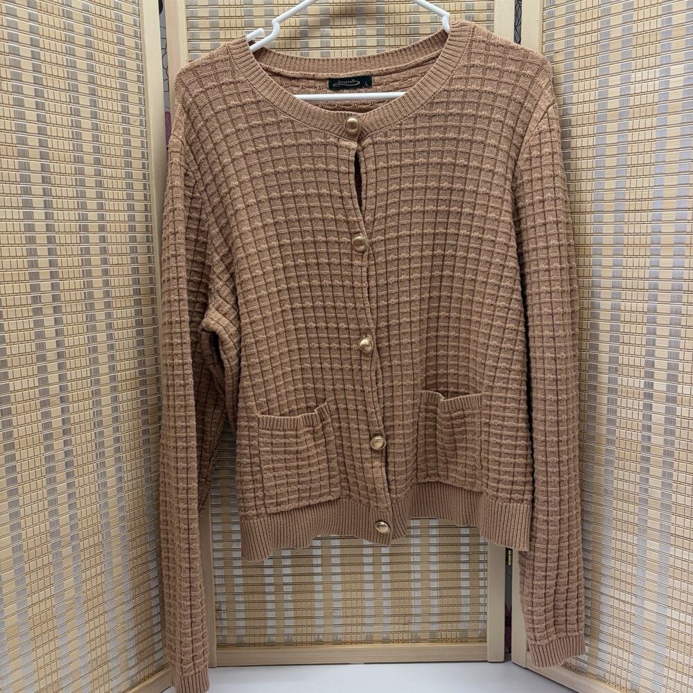 Ofeefan Cardigan Women's Large Tan Button Front Closure Pockets